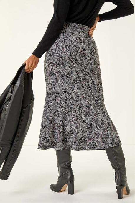 Paisley Print Stretch Midi Skirt - Image 4