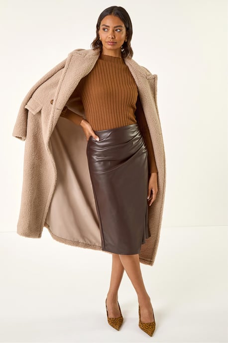 Faux Leather Ruched Wrap Skirt - Image 3