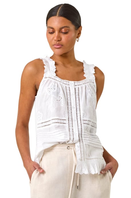 Embroidered Trim Button Detail Cami - Image 1