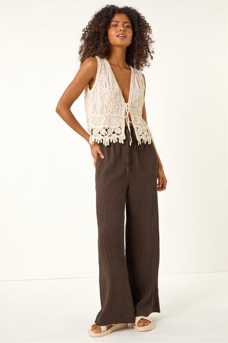 Textured Elastic Waist Trousers - Image 3