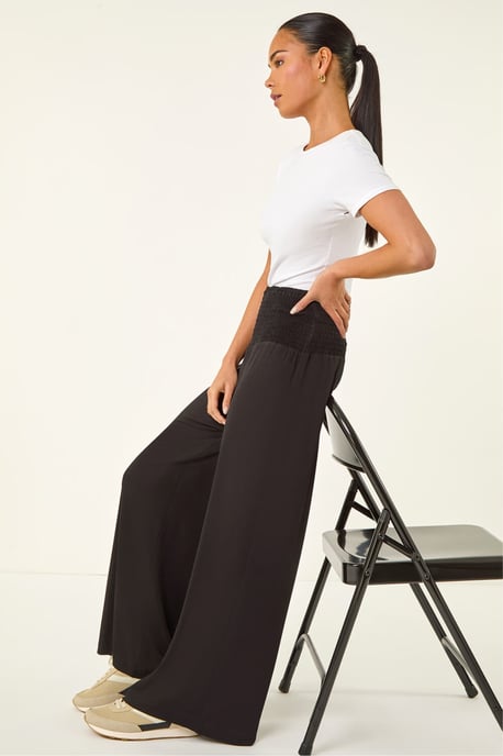 Petite Shirred Wide Leg Stretch Trouser - Image 3