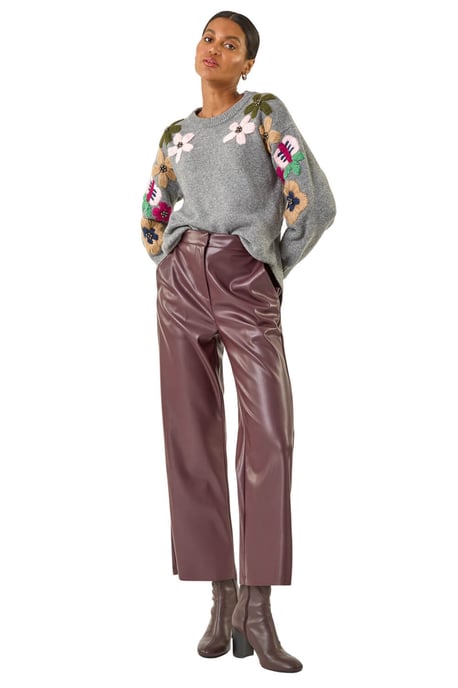 Faux Leather Wide Leg Crop Trousers - Image 2