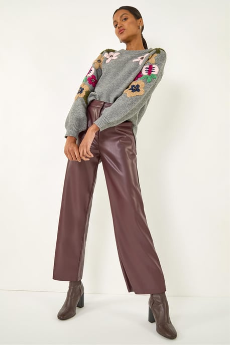 Faux Leather Wide Leg Crop Trousers - Image 3