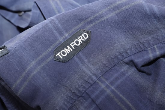 Tom Ford Long Sleeve Check Shirt in Navy Blue Cotton - Image 5