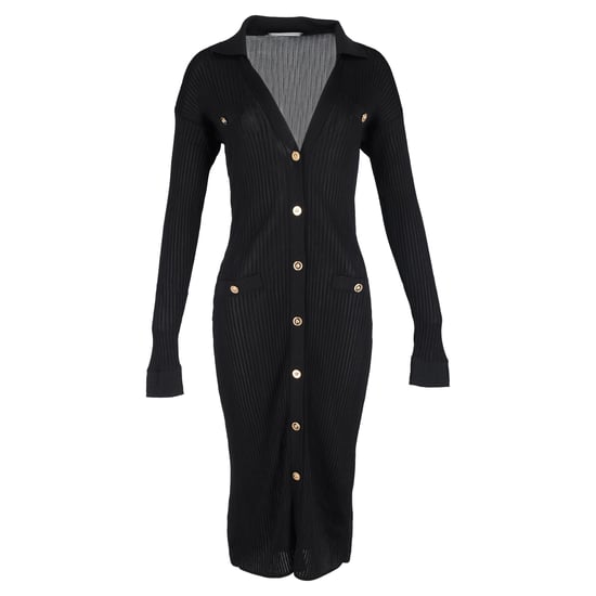 Versace Ribbed Buttoned Midi Dress in Black Viscose - Image 1