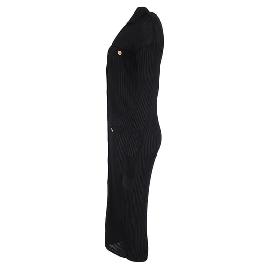 Versace Ribbed Buttoned Midi Dress in Black Viscose - Image 2