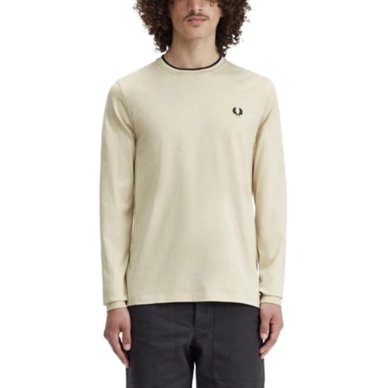 Fred Perry Herenpolo met dubbele kraag en lange mouwen (Havermout) - Image 5