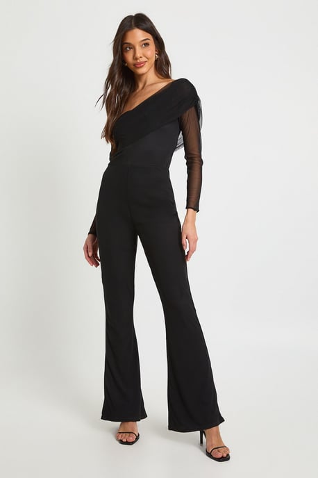 Mesh Asymmetric Bardot Jumpsuit - Image 3