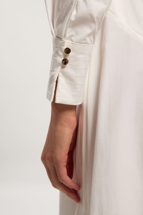 Pleated Detail Cotton Long Sleeve Woven Midi Dress - Image 4