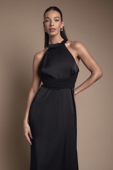 Wrap Waist Detail Satin Halter Neck Bridesmaid Dress - Image 2
