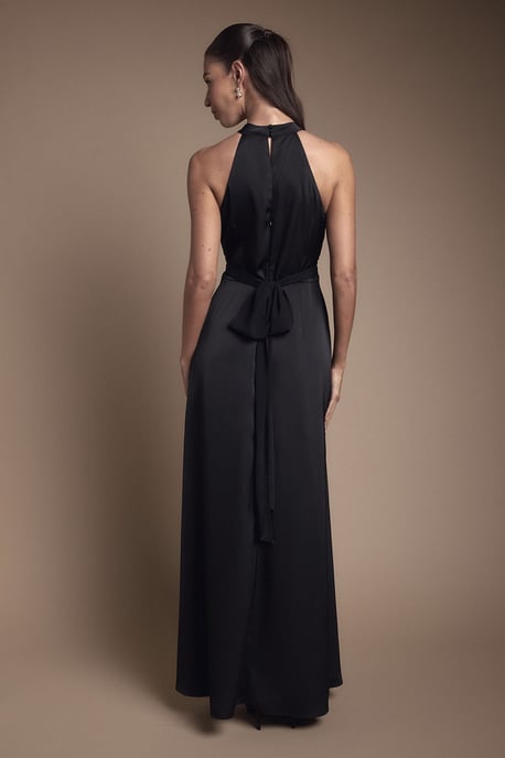 Wrap Waist Detail Satin Halter Neck Bridesmaid Dress - Image 3