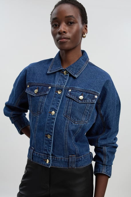 Denim Cropped Jacket - Image 1
