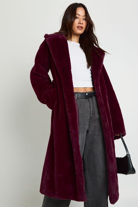 Tall Belted Maxi Faux Fur Coat - Image 1