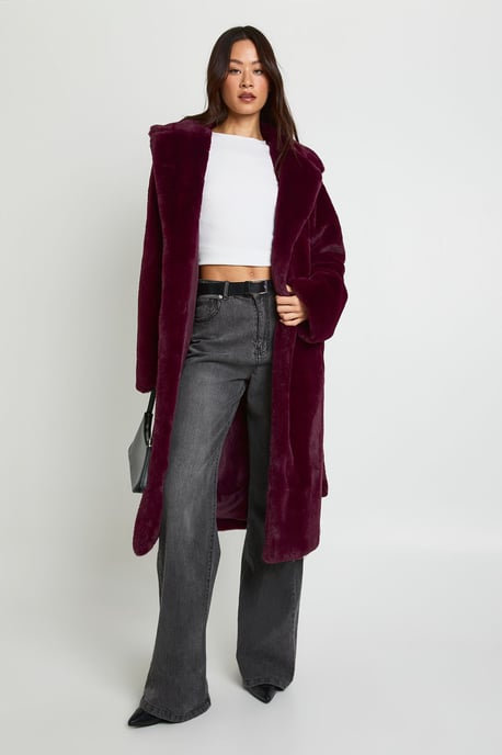 Tall Belted Maxi Faux Fur Coat - Image 3