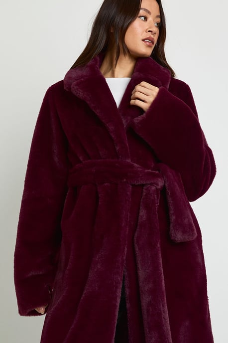 Tall Belted Maxi Faux Fur Coat - Image 4