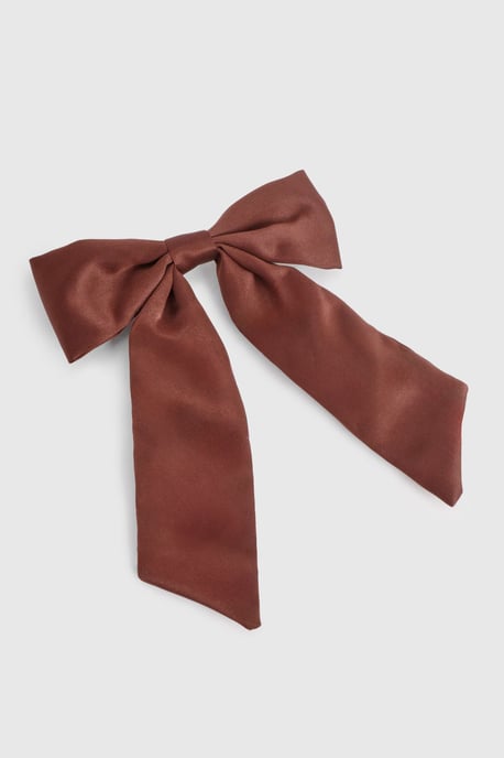 Satin Chocolate Hair Bow Clip - Image 2
