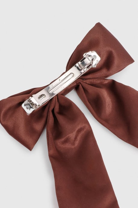 Satin Chocolate Hair Bow Clip - Image 3