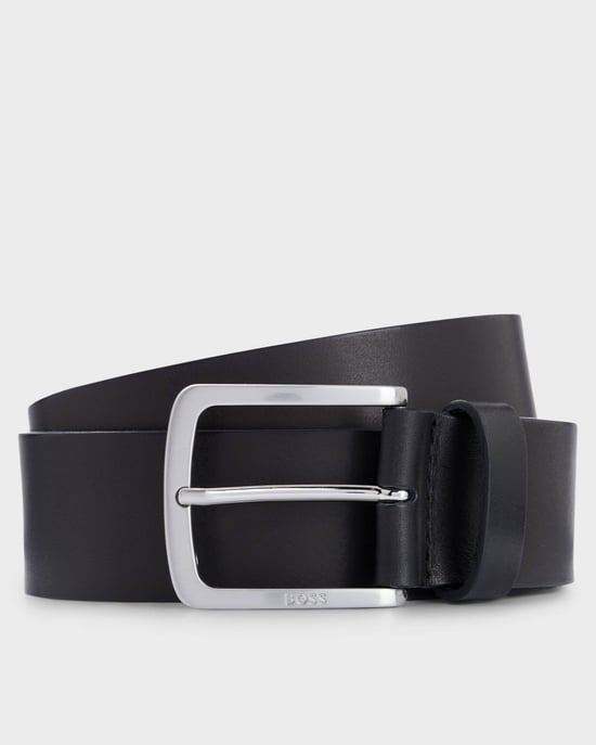 Jor-V Jor-V Italian-Leather Belt With Logo-Engraved Buckle Belt in Black - Image 1