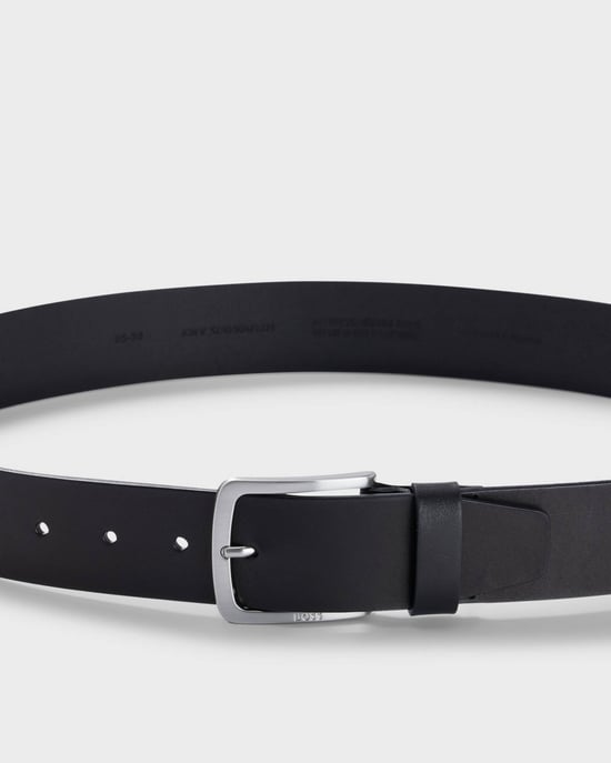 Jor-V Jor-V Italian-Leather Belt With Logo-Engraved Buckle Belt in Black - Image 3