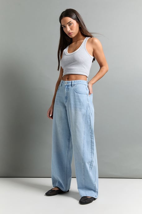 Petite Mid Waist Twisted Seam Barrel Leg Jean - Image 1