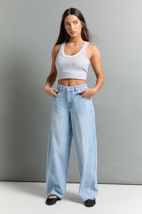 Petite Mid Waist Twisted Seam Barrel Leg Jean - Image 3