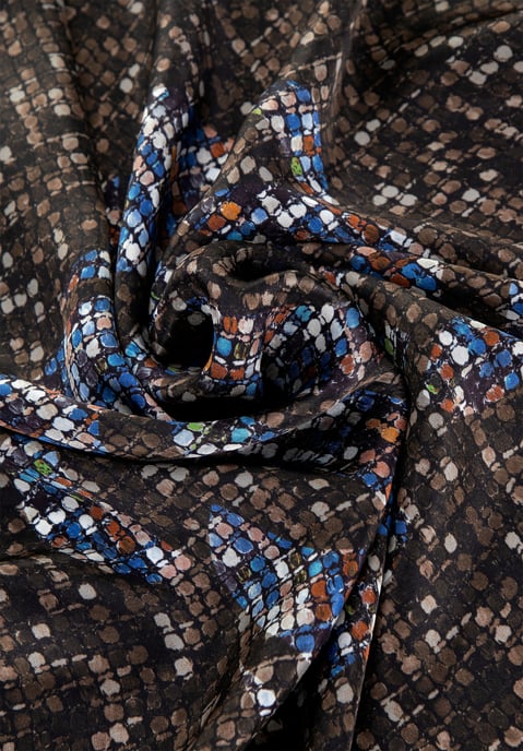 Wittchen Woman Women's silk scarf with brown and blue patterns brown and blue si - Image 3