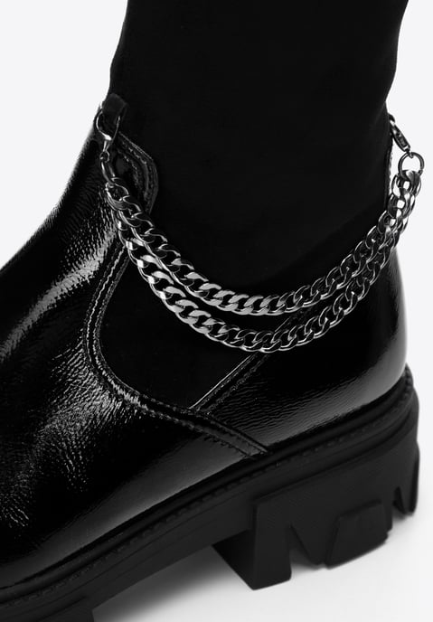 Wittchen Dames lakleren hoge laarzen met ketting, zwart lakleer - Image 6