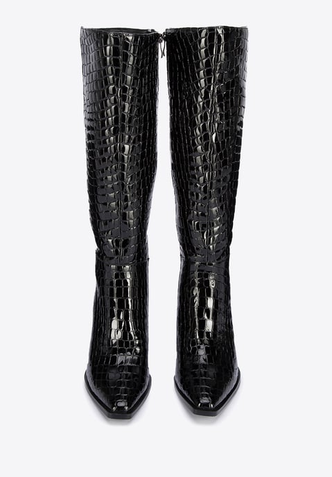 Wittchen Dames lakleren croco hoge hak laarzen, zwart, natuurlijk leer - Image 2