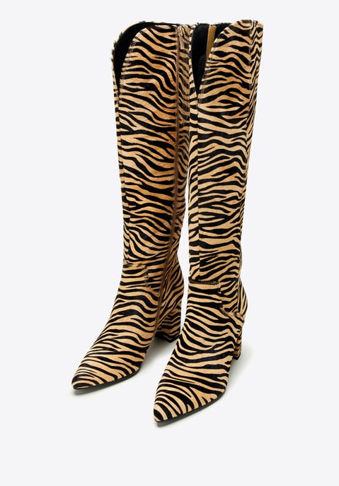 Wittchen Dameslaarzen van leer met haar in dierenprint, zwart en bruin - Image 1
