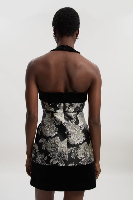 Velvet And Jacquard Contrast Halterneck Tailored Mini Dress - Image 5