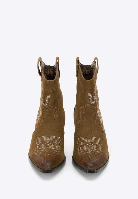 Wittchen Dames Suède Cowboylaarzen met Borduurwerk Korte Groene Suède Leer - Image 2