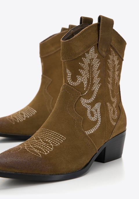 Wittchen Dames Suède Cowboylaarzen met Borduurwerk Korte Groene Suède Leer - Image 5