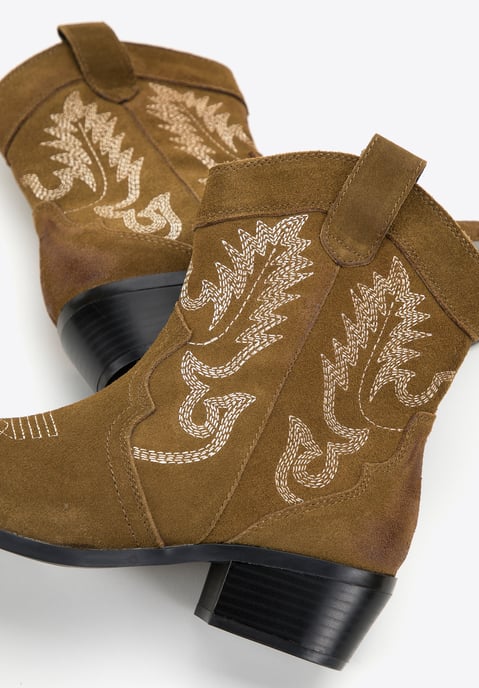 Wittchen Dames Suède Cowboylaarzen met Borduurwerk Korte Groene Suède Leer - Image 6