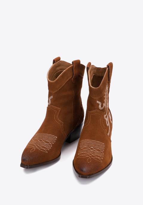 Wittchen Dames Suède Cowboylaarzen met Borduurwerk Kort Bruin Suède Leer - Image 1