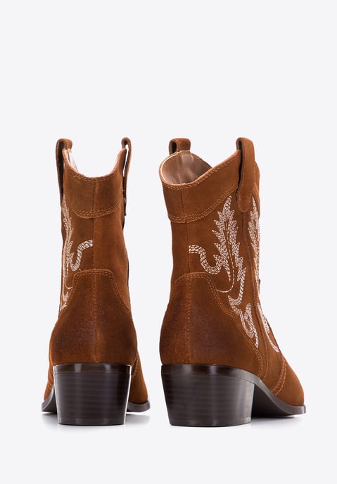 Wittchen Dames Suède Cowboylaarzen met Borduurwerk Kort Bruin Suède Leer - Image 3