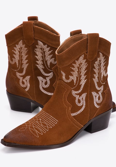 Wittchen Dames Suède Cowboylaarzen met Borduurwerk Kort Bruin Suède Leer - Image 5