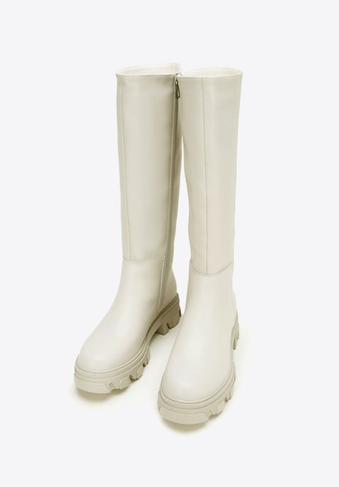 Wittchen Dames leren laarzen met dikke zool en rits, grijsbeige, natuurleer - Image 1