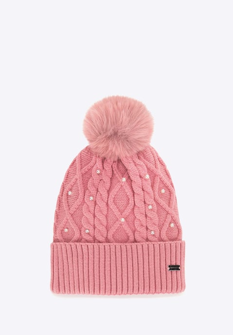 Wittchen Dameshoed met pompon en parels roze viscose - Image 2