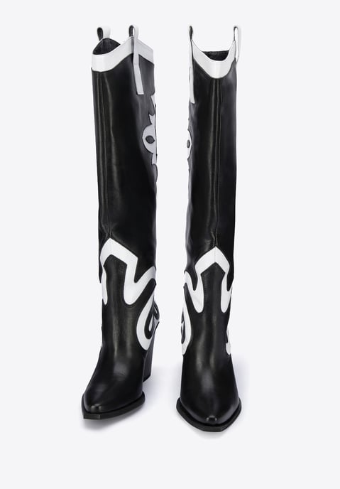 Wittchen Dames tweekleurige leren cowboylaarzen zwart en wit zwart en wit - Image 1