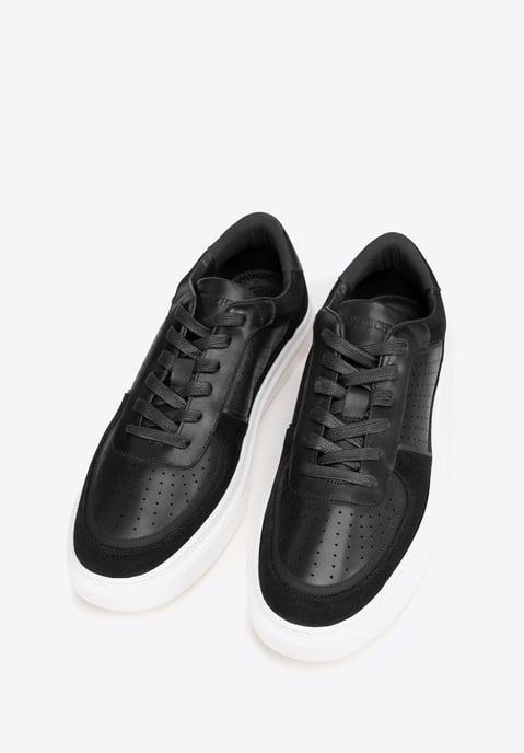 Wittchen Heren leren sneakers met perforaties, zwart, natuurlijk leer - Image 1