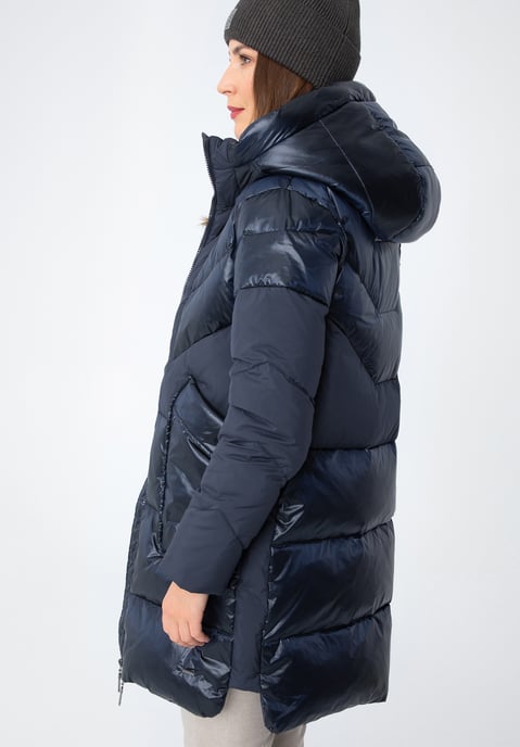 Wittchen Women's Down Coat in Combination Materials with Hood Navy Blue - Image 2