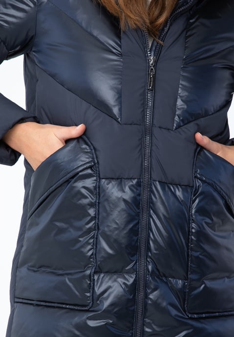 Wittchen Women's Down Coat in Combination Materials with Hood Navy Blue - Image 4