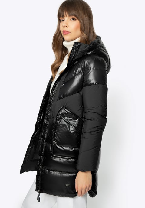 Wittchen Women's Down Coat in Combination Materials with Hood Black Nylon - Image 2