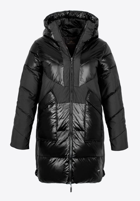 Wittchen Women's Down Coat in Combination Materials with Hood Black Nylon - Image 6
