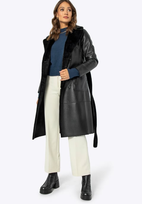 Wittchen Women's Coat with Tie Double-Sided Black Polyester - Image 2