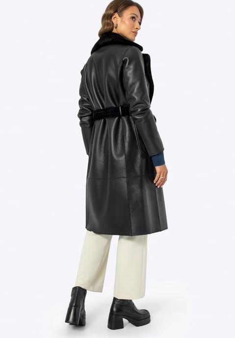 Wittchen Women's Coat with Tie Double-Sided Black Polyester - Image 3