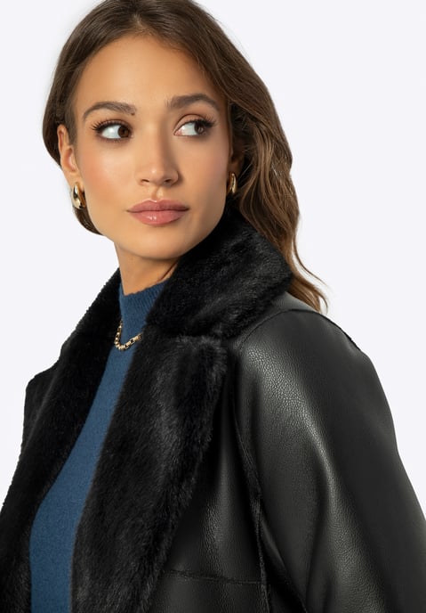 Wittchen Women's Coat with Tie Double-Sided Black Polyester - Image 6