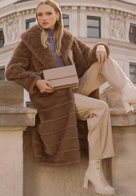 Wittchen Women's Faux Fur Coat with Collar Dark Beige Dark Beige Polyester - Image 1