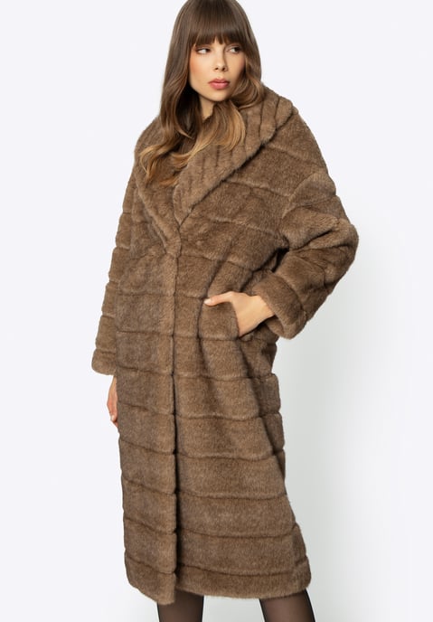 Wittchen Women's Faux Fur Coat with Collar Dark Beige Dark Beige Polyester - Image 2