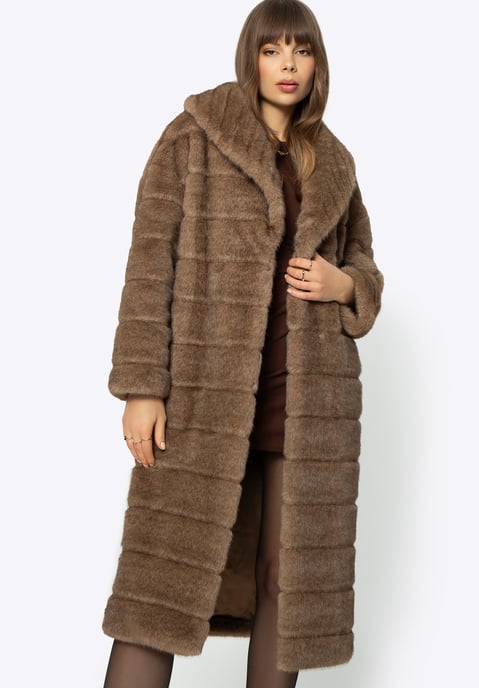 Wittchen Women's Faux Fur Coat with Collar Dark Beige Dark Beige Polyester - Image 3
